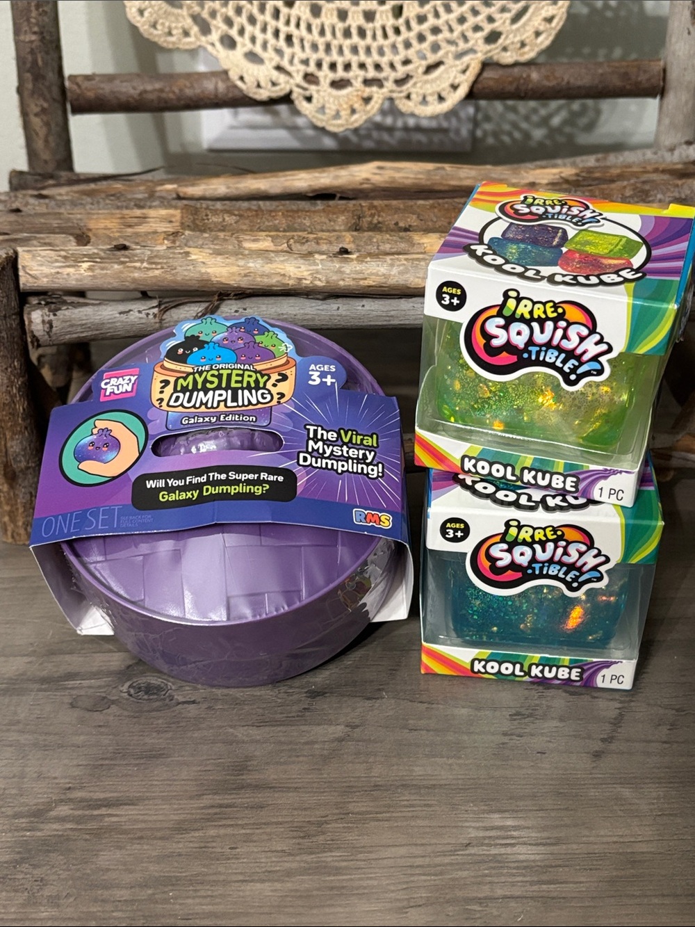 Crazy Fun Galaxy Dumpling & Irresquishtible! Kool Kube Squishy Glitter Squishy